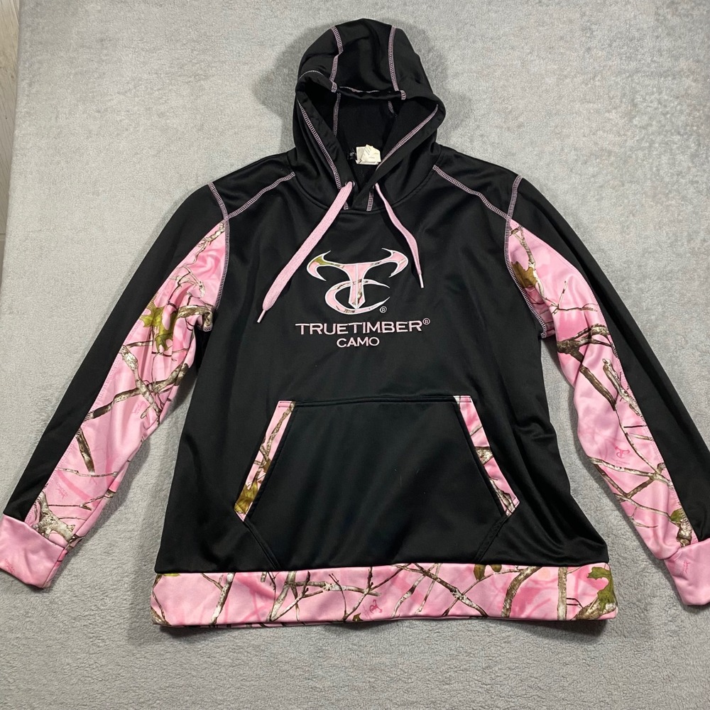 TrueTimber Camo Hoodie Women XL Black Pink Conceal Camouflage Pullover Logo